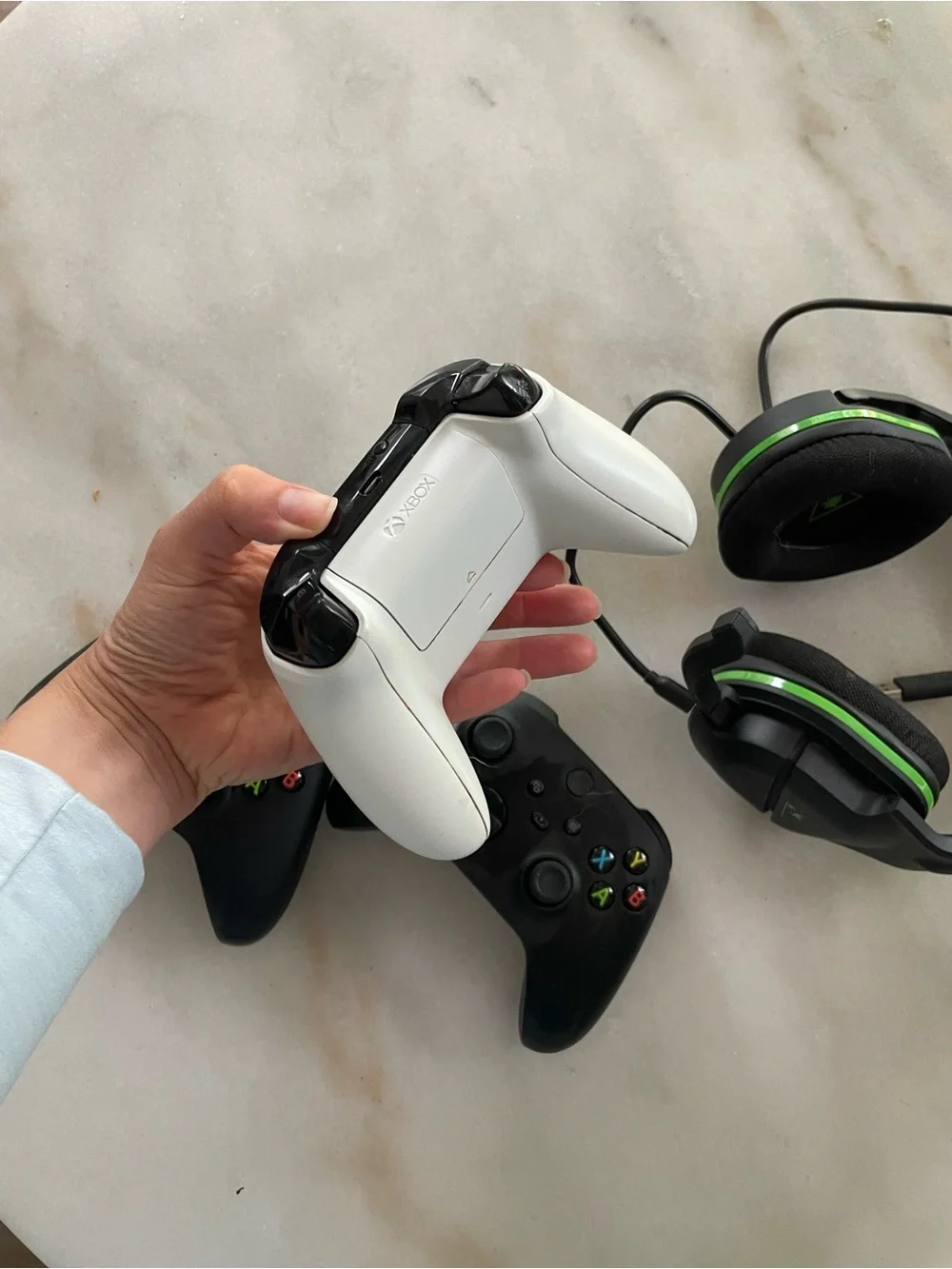 Xbox Controllers and Headset Bundle — White & Black with Green Accents